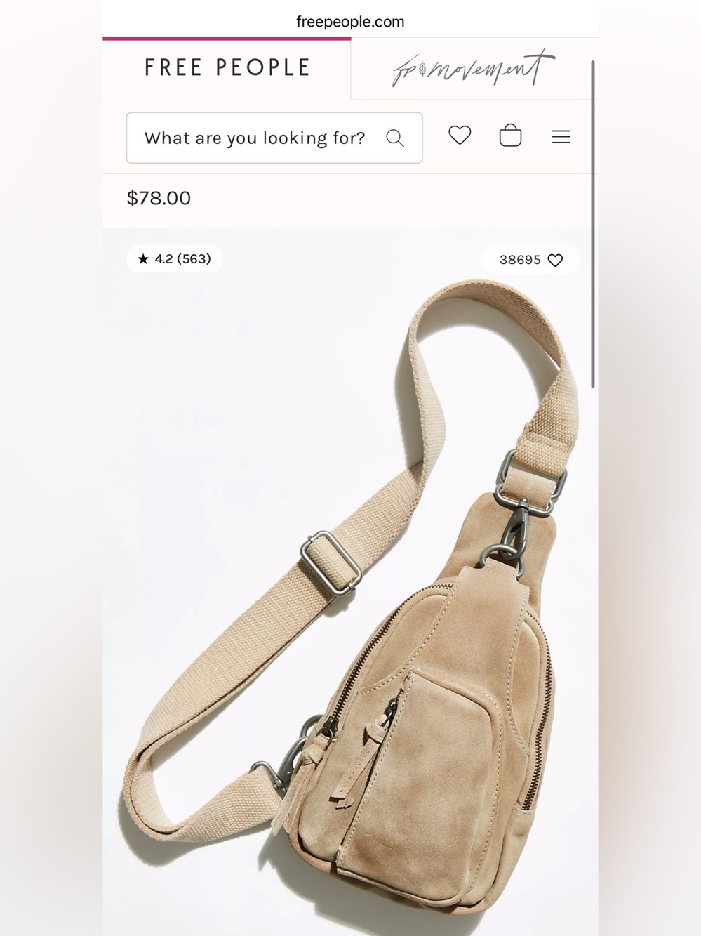 Free People Hudson Suede Sling Bag / Pebble / EUC